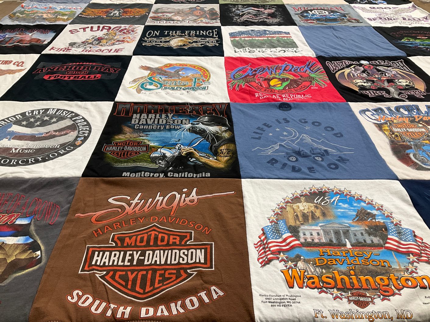 T-shirt quilt with motorcycles, biking themes by Robert from MI
