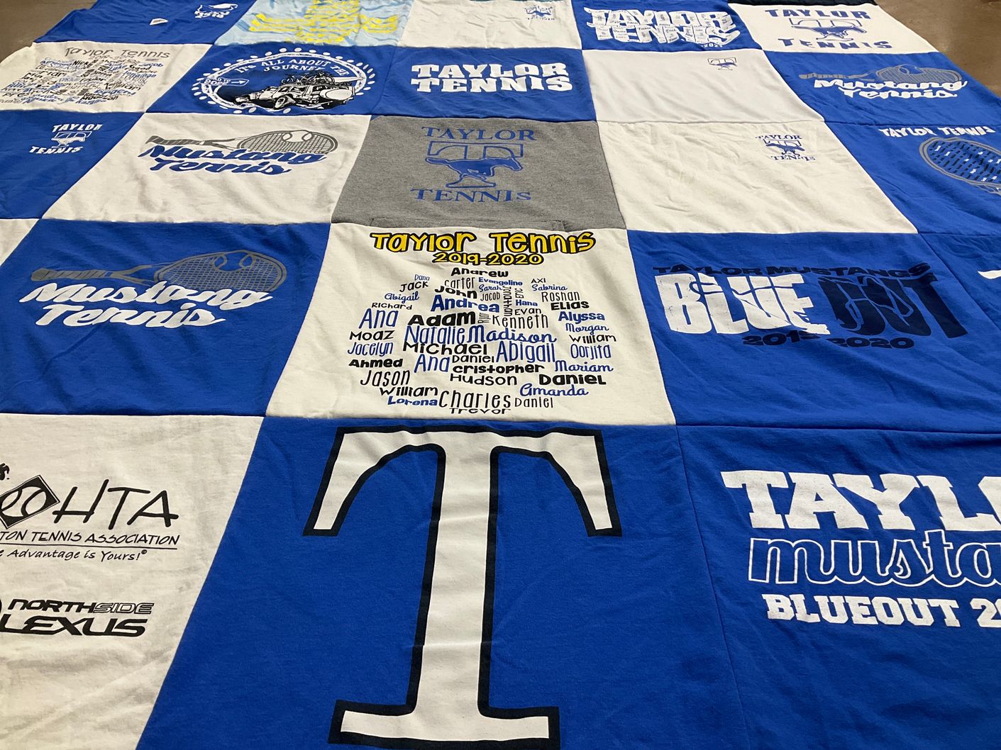 T-shirt quilt featuring taylor mustangs by Victoria from TX