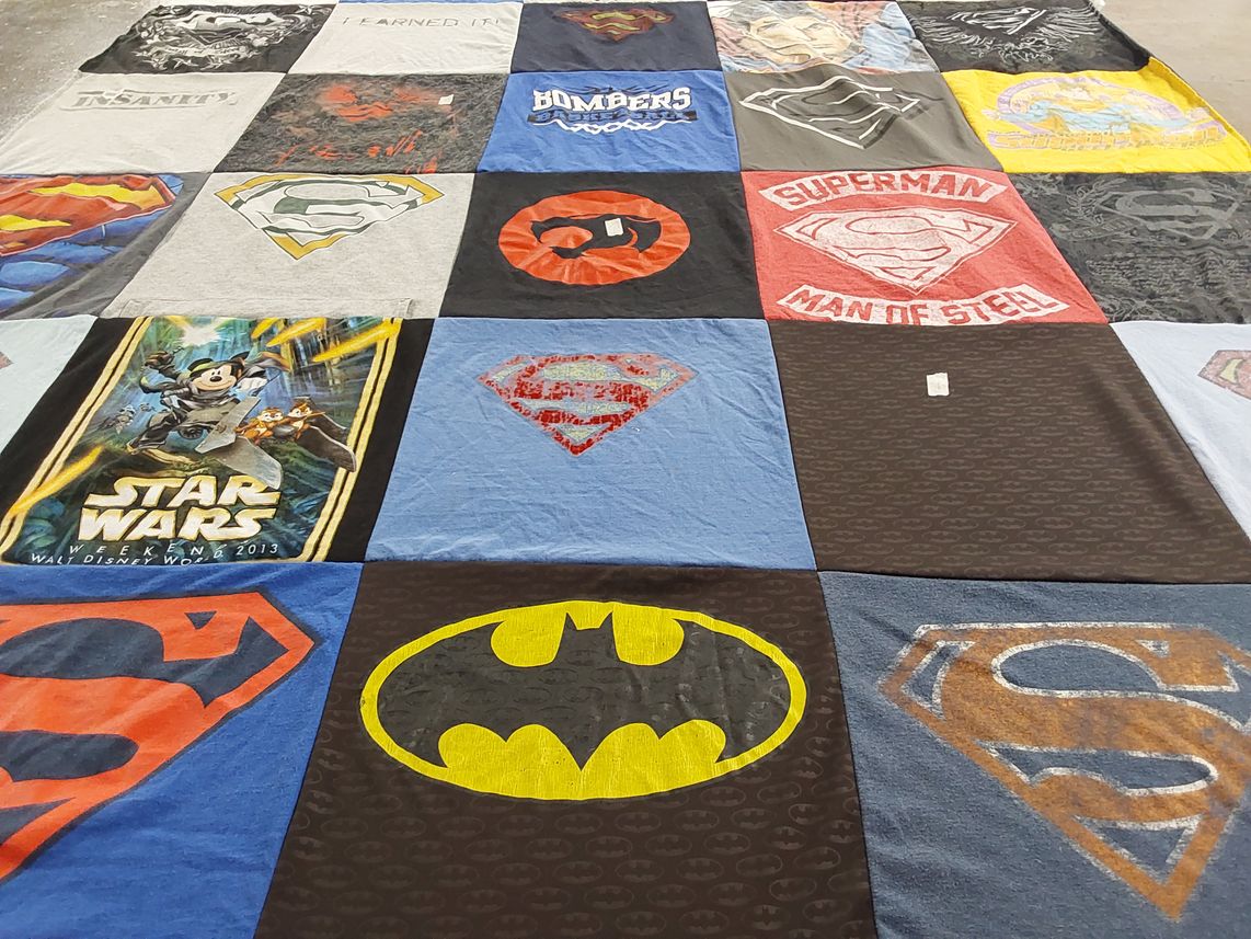 T-shirt quilt with superheroes, comic books themes by Donald from IL