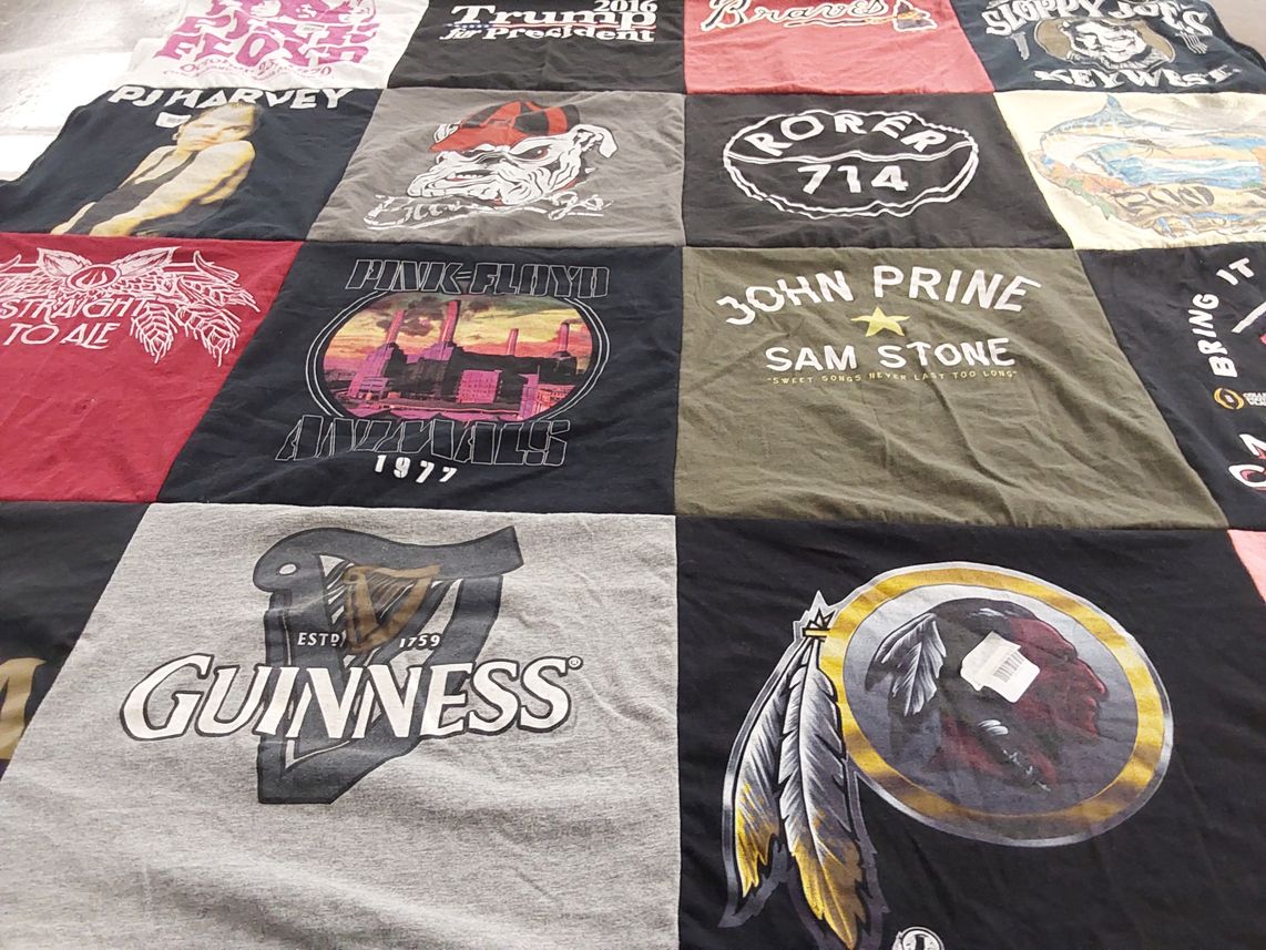 T-shirt quilt with music, beer themes by Rhonda from AL