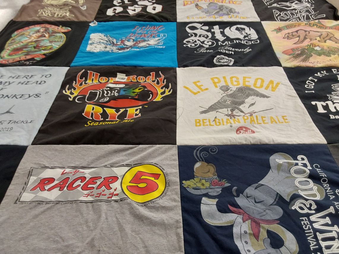 T-shirt quilt with cooking, brewing themes by Richard from CA