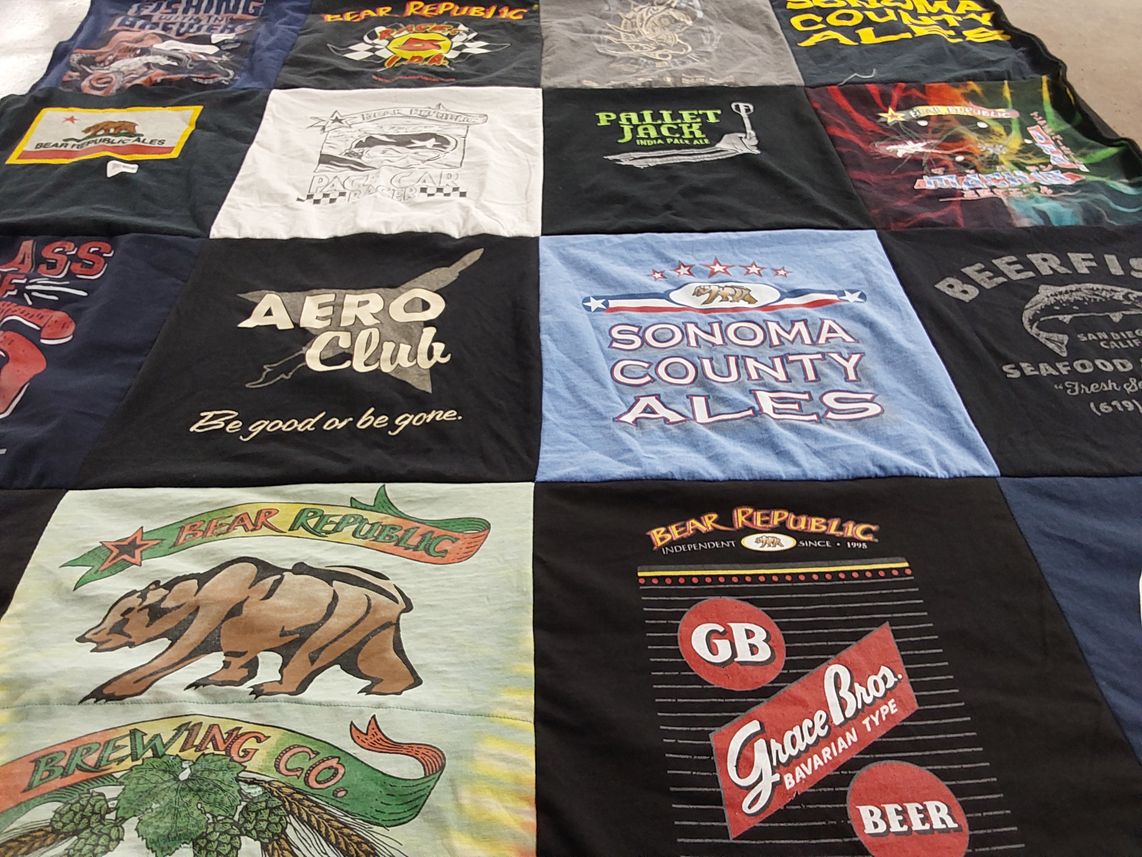 T-shirt quilt with craft beer, brewing themes by Richard from CA