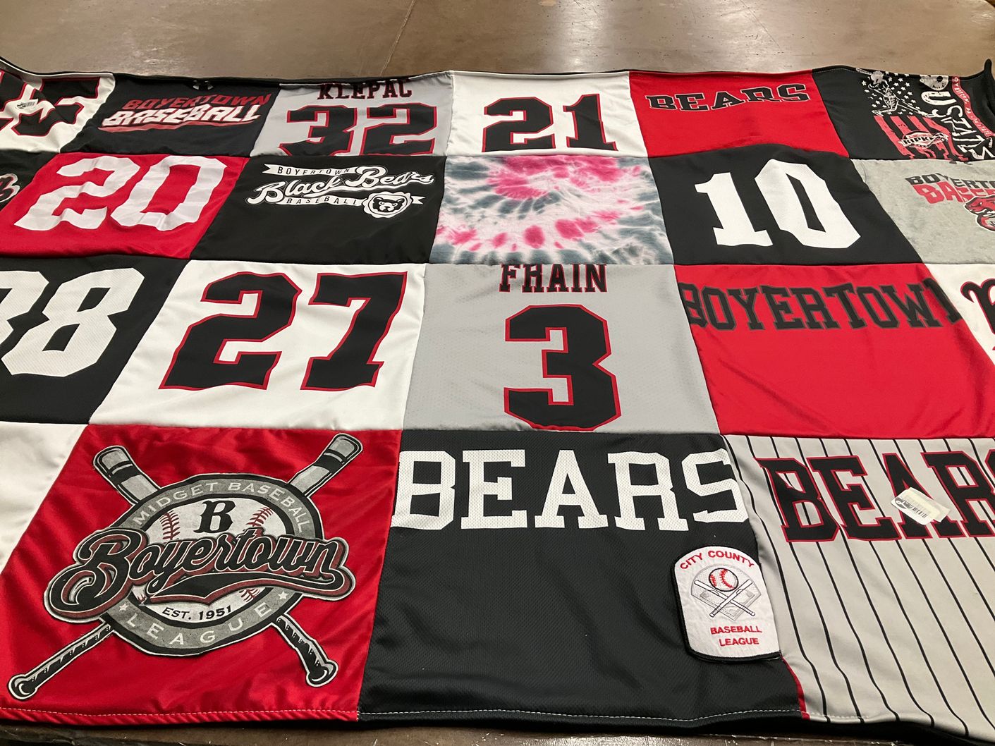T-shirt quilt featuring boyertown bears by Bobbie from PA