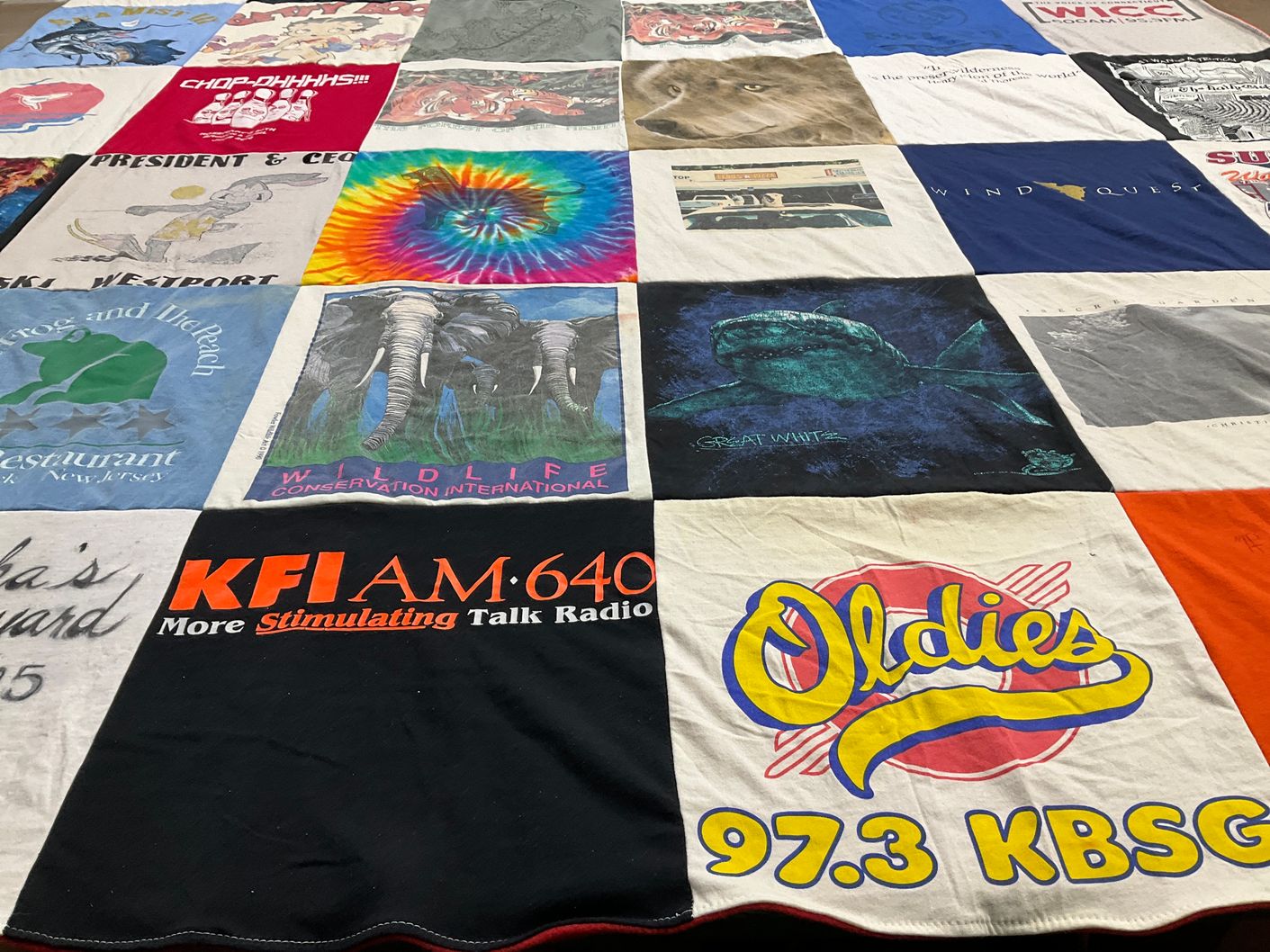 T-shirt quilt with wildlife conservation, radio themes by Kimber from CT