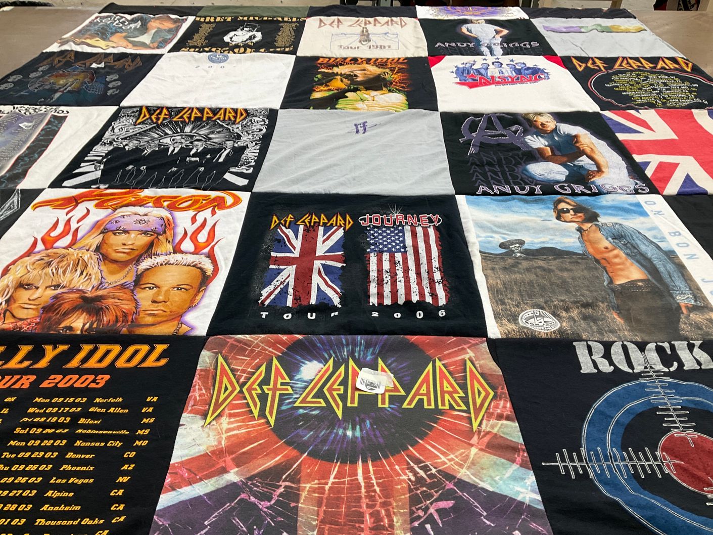 T-shirt quilt with music, rock music themes by Sarah from TN