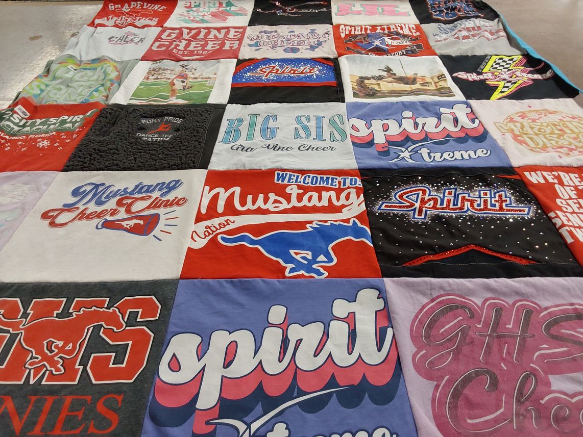 T-shirt quilt from grapevine high school, mustang high school by Mariette from TX