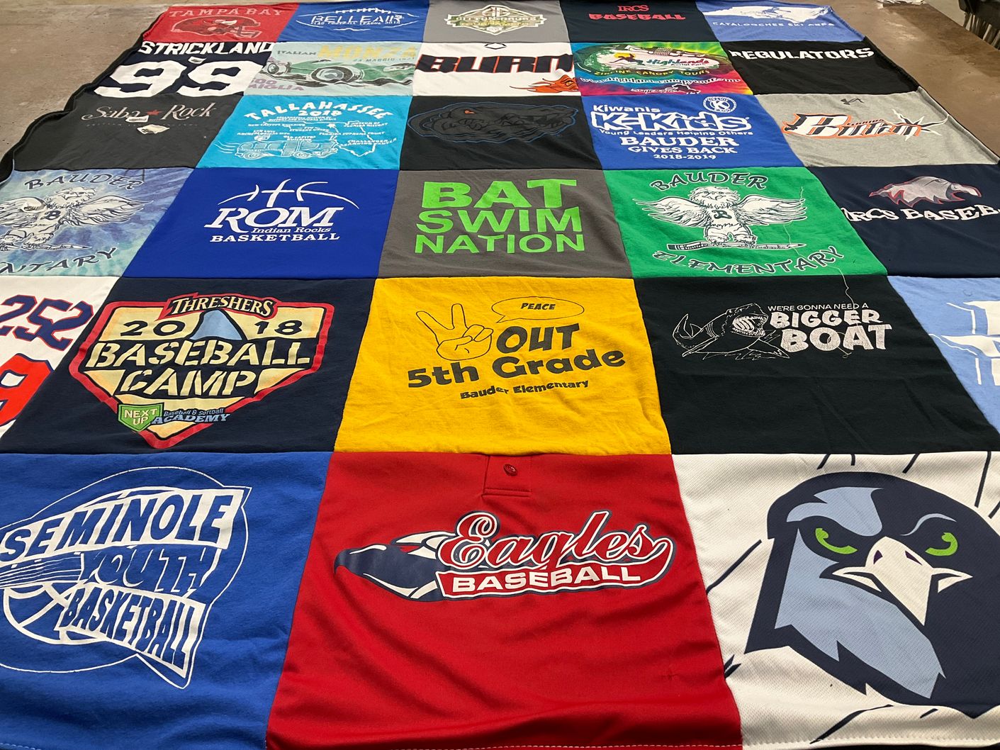 T-shirt quilt featuring eagles baseball, seminole youth basketball by Wendy from FL