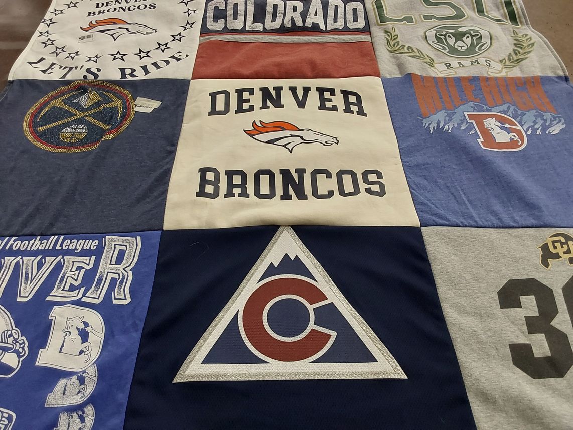 T-shirt quilt featuring denver broncos, denver nuggets by Andrea from WA