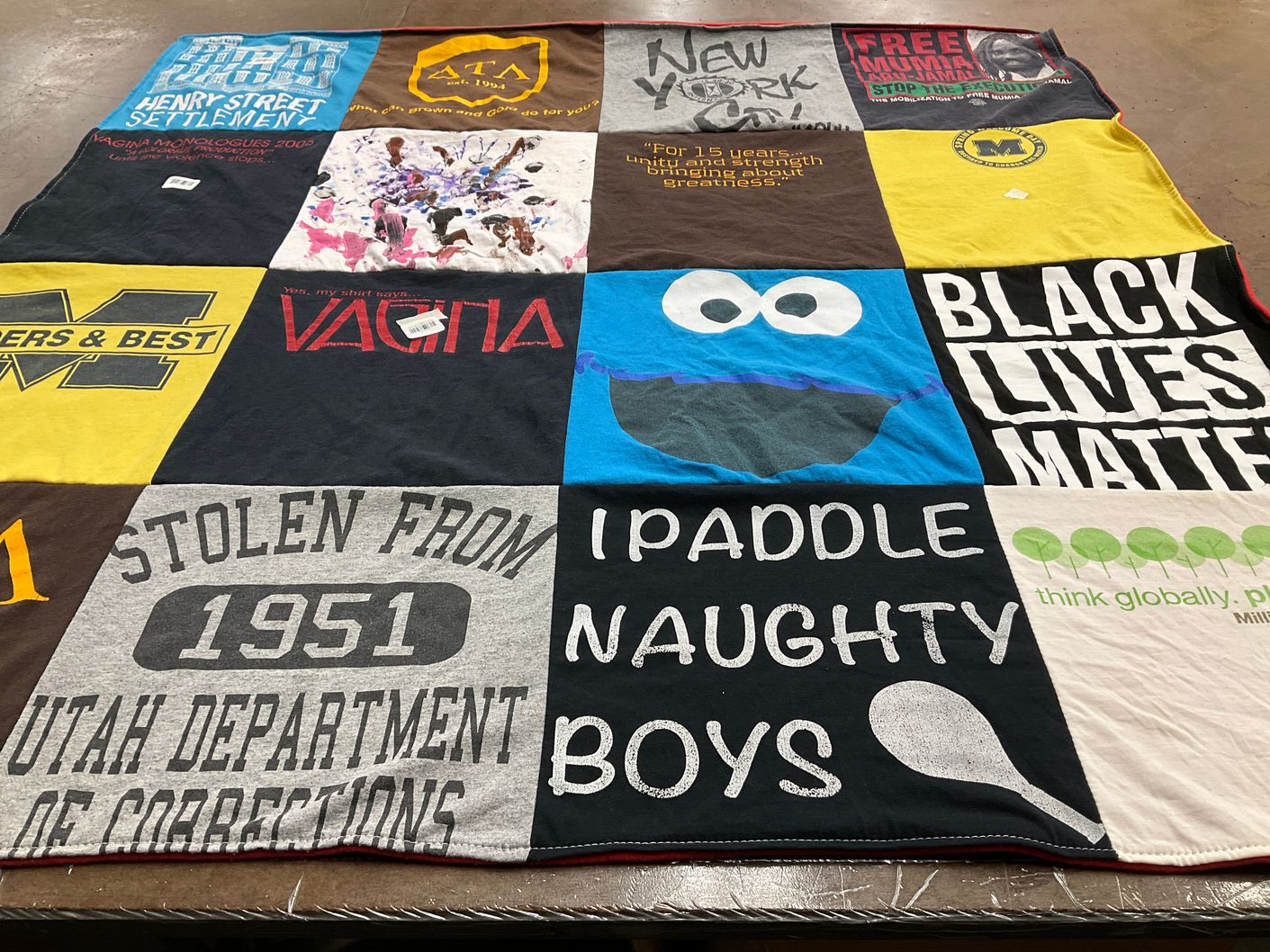 T-shirt quilt with social justice, activism themes by Lauren from NY