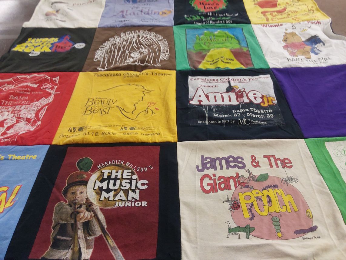 T-shirt quilt with theatre, musicals themes by Cyndi from AL