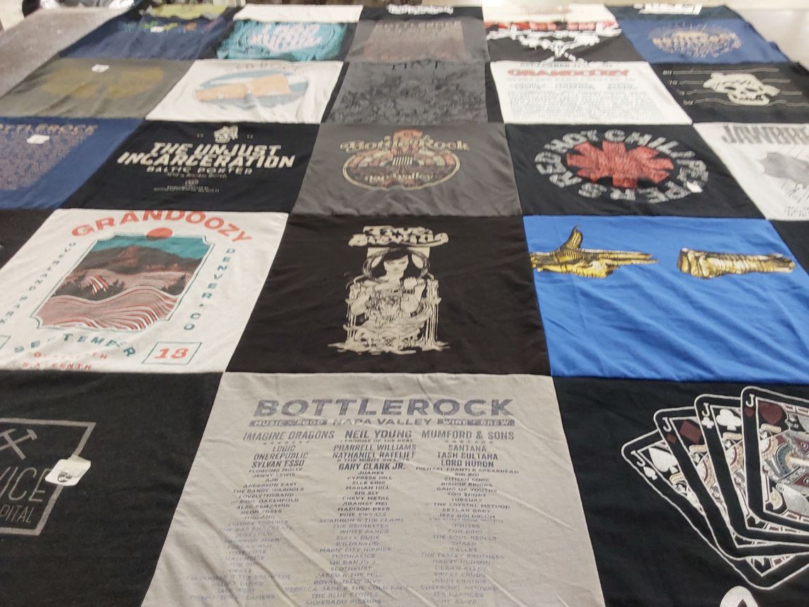 T-shirt quilt with music, festivals themes by Peter from CO