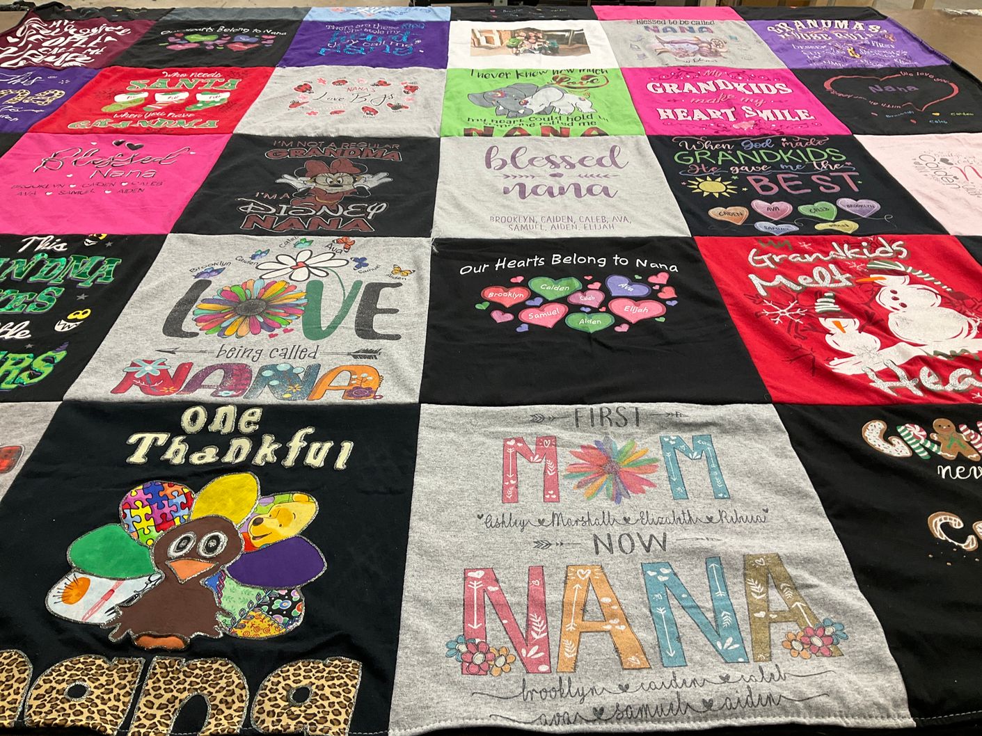T-shirt quilt with family, grandchildren themes by Stephanie from TX