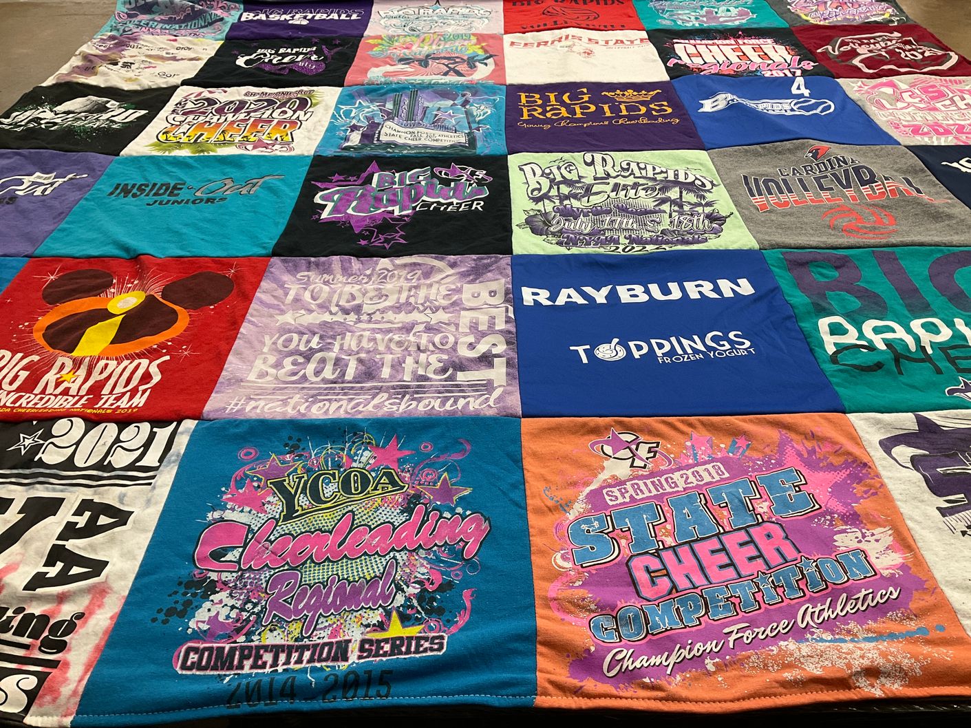 T-shirt quilt featuring big rapids cheer team by Kari from MI