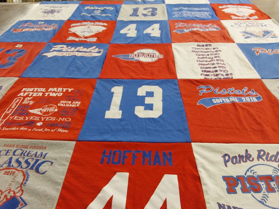 T-shirt quilt featuring park ridge pistols by Carrie from IL