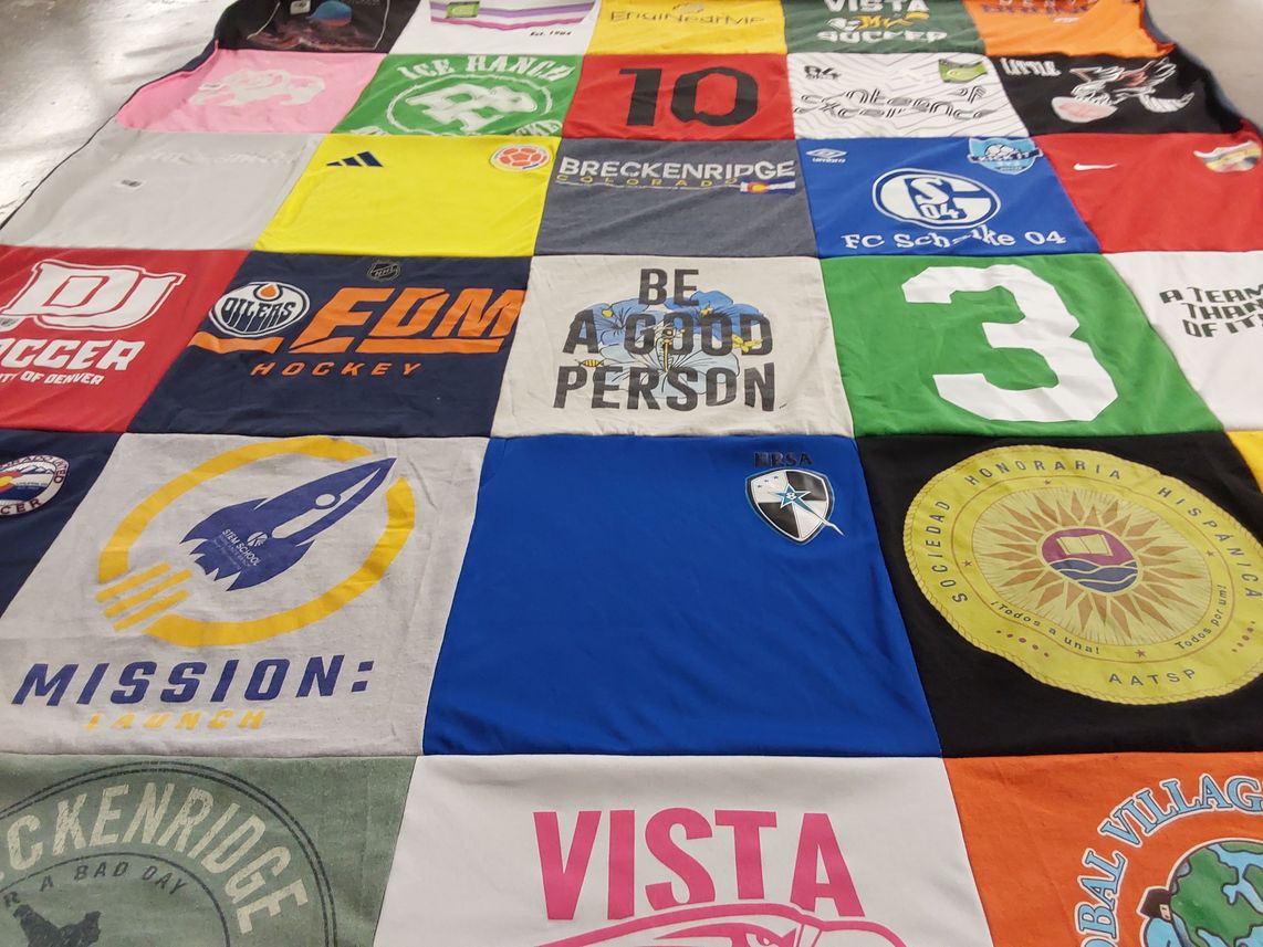 T-shirt quilt from university of denver by Tara from CO
