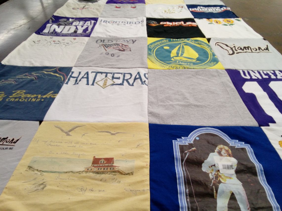 T-shirt quilt with beach, travel themes by Lisa from MD
