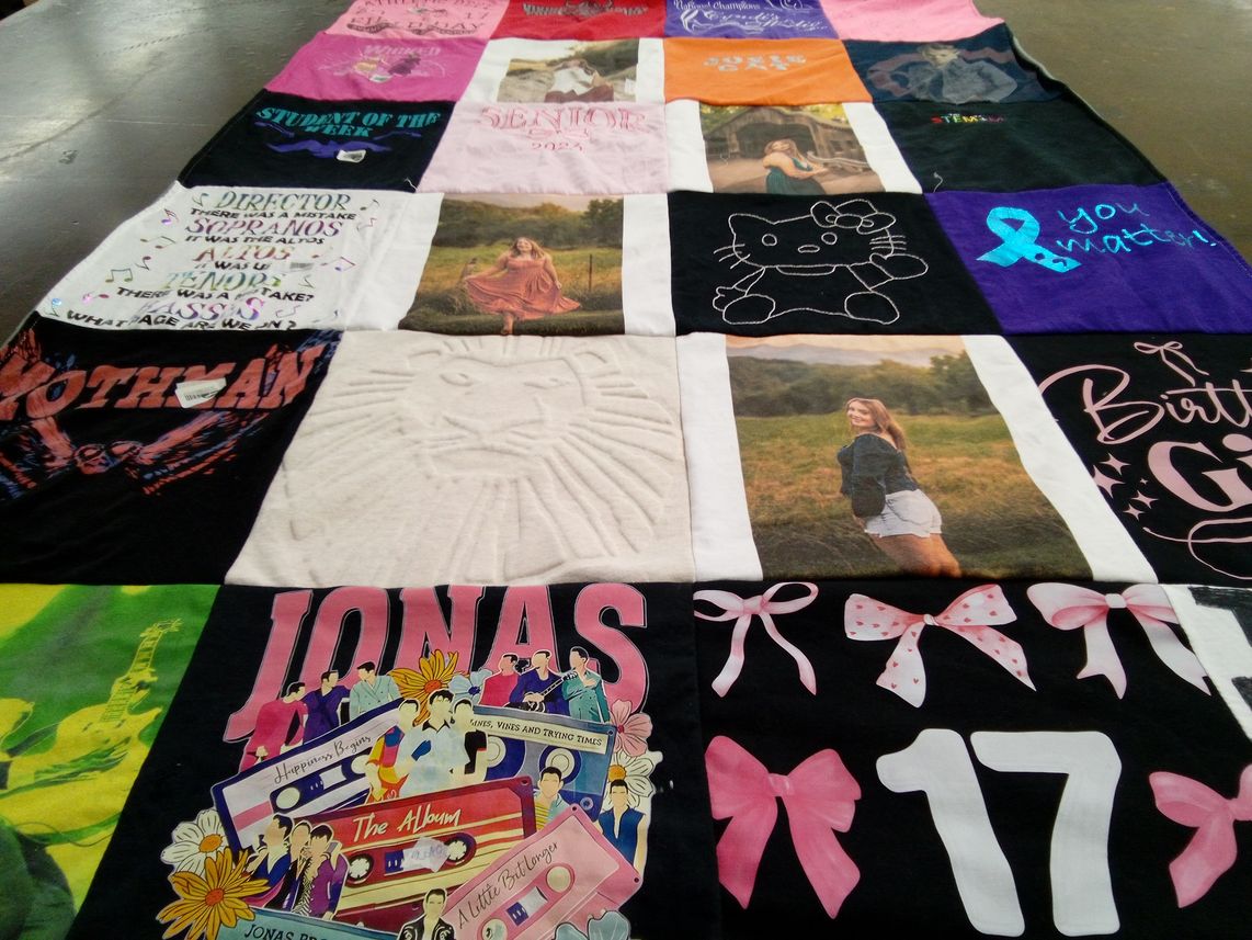 T-shirt quilt with music, theater themes by Heather from OH