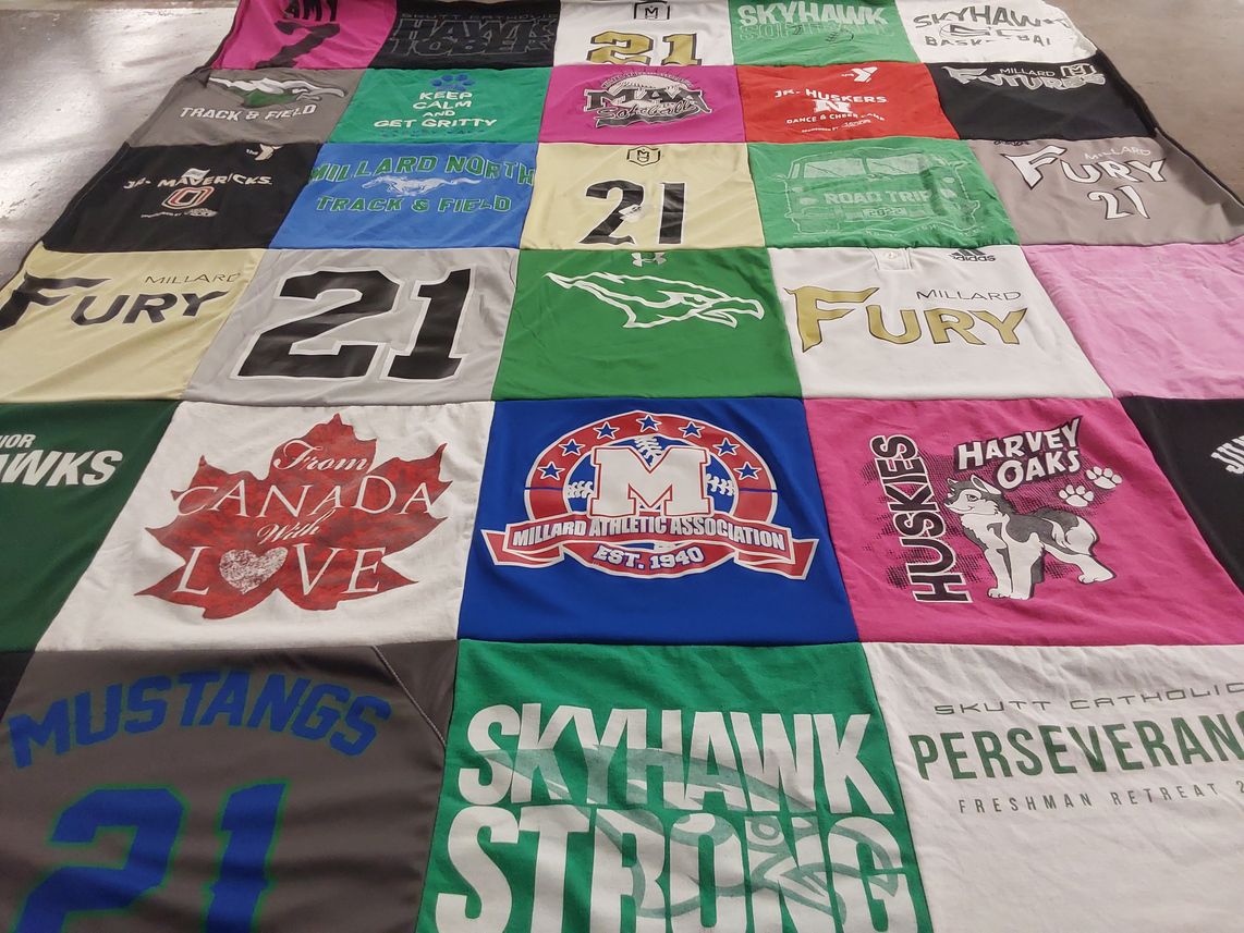 T-shirt quilt featuring millard fury, millard mustangs by David from NE