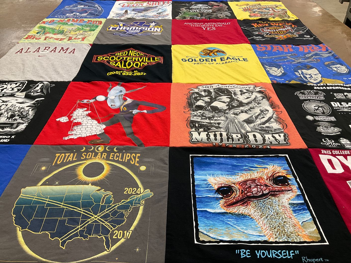 T-shirt quilt with astronomy, astronauts themes by Natalie from AL