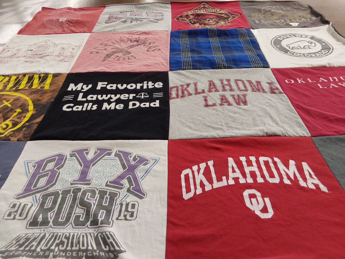 T-shirt quilt from university of oklahoma, university of texas by Kristi from TX