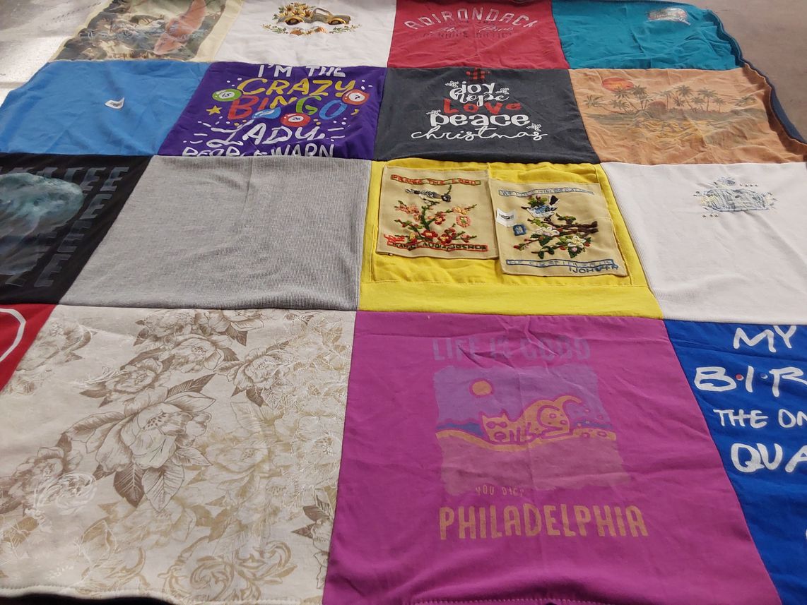 T-shirt quilt with bingo, celebrations themes by Claudia from FL