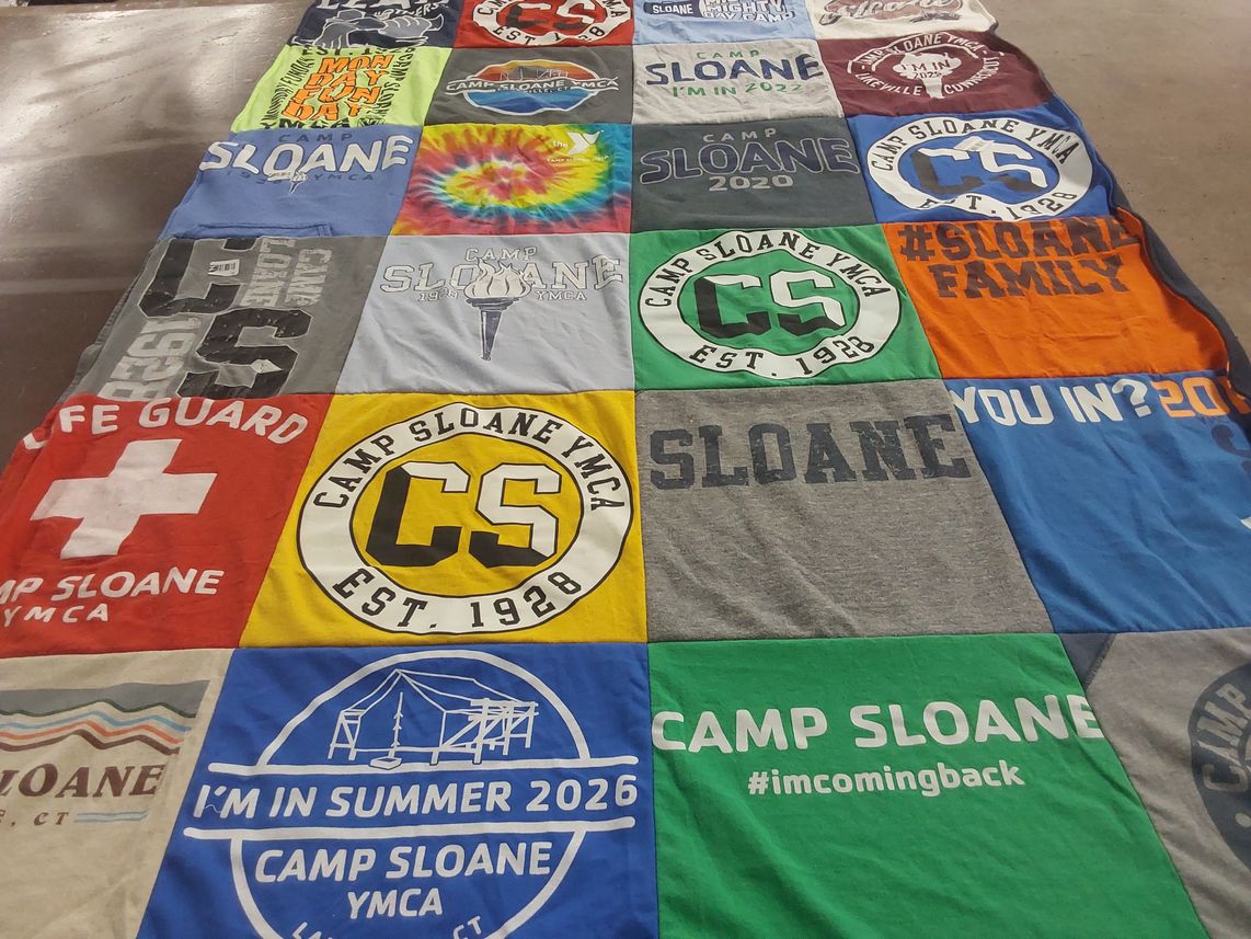 T-shirt quilt with camping, youth activities themes by Rusja from CT