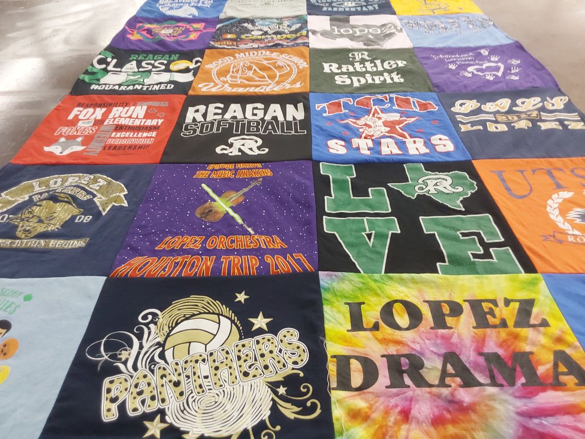 T-shirt quilt from reagan high school, lopez middle school by Lori from TX