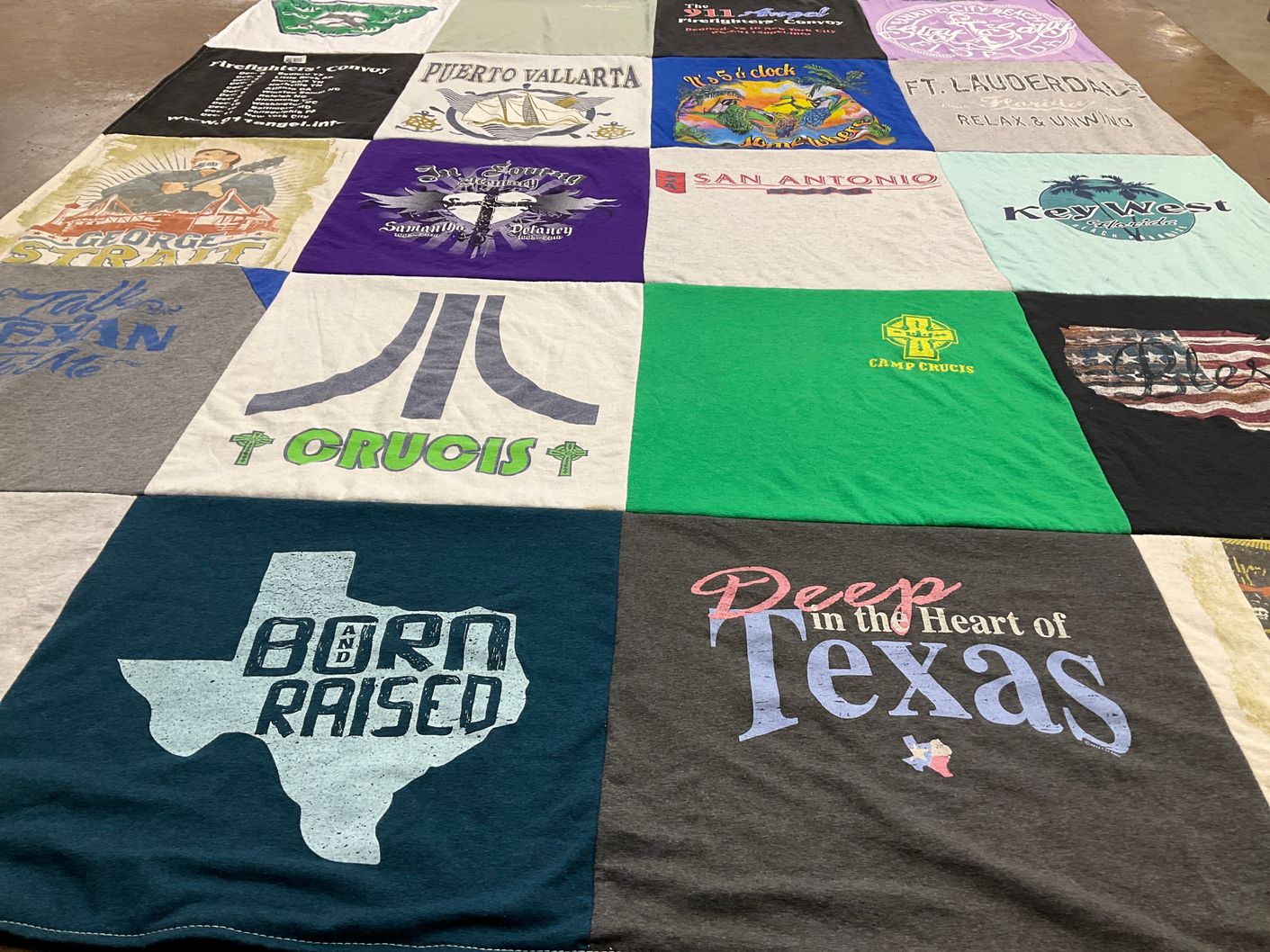 T-shirt quilt with travel, beaches themes by Lori from TX