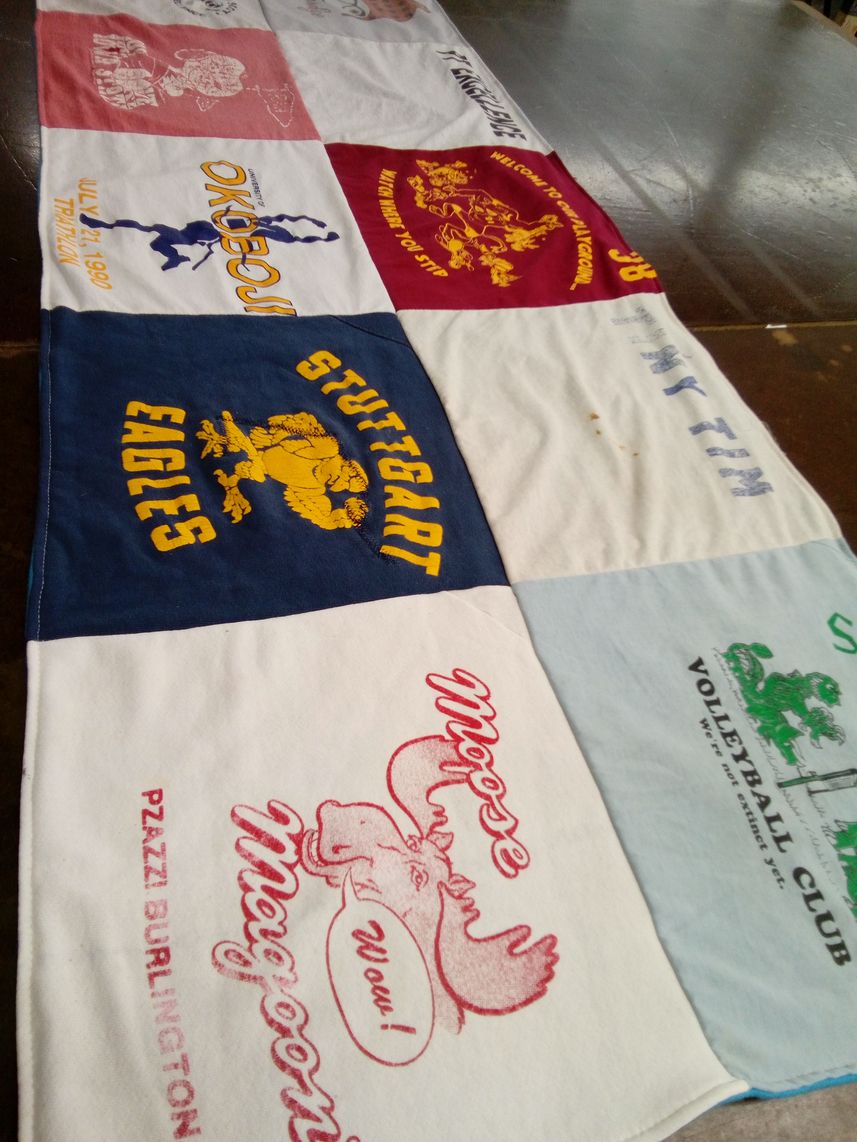 T-shirt quilt with travel, sports themes by Shannon from FL