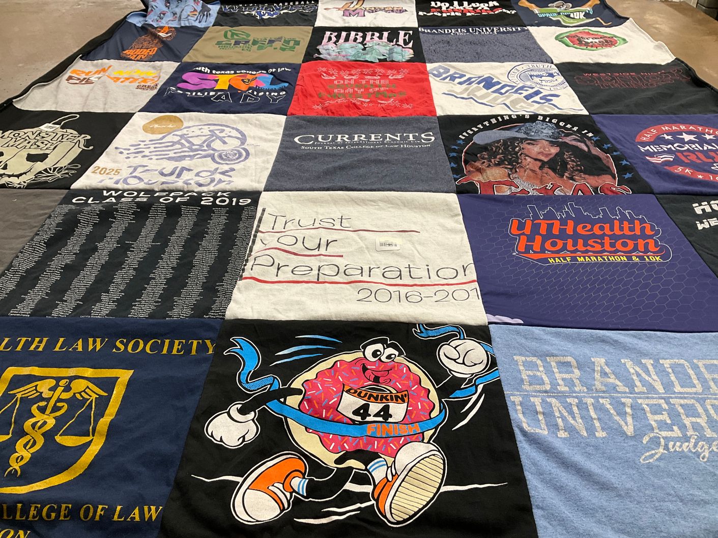T-shirt quilt from brandeis university by Joanna from TX
