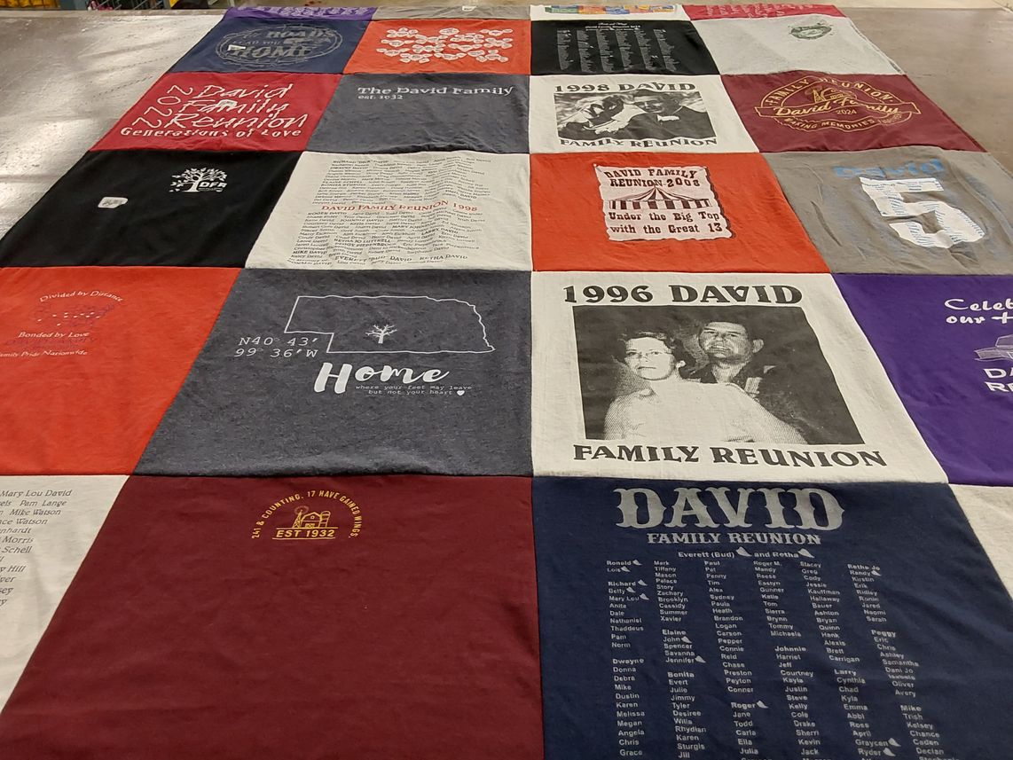 T-shirt quilt with family, reunion themes by Wanda from NE