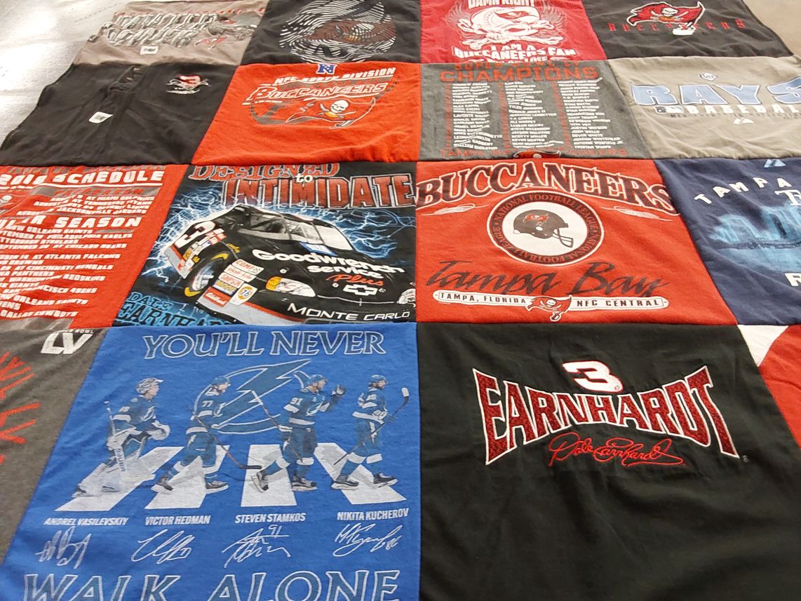 T-shirt quilt featuring tampa bay buccaneers, tampa bay lightning by April from TX