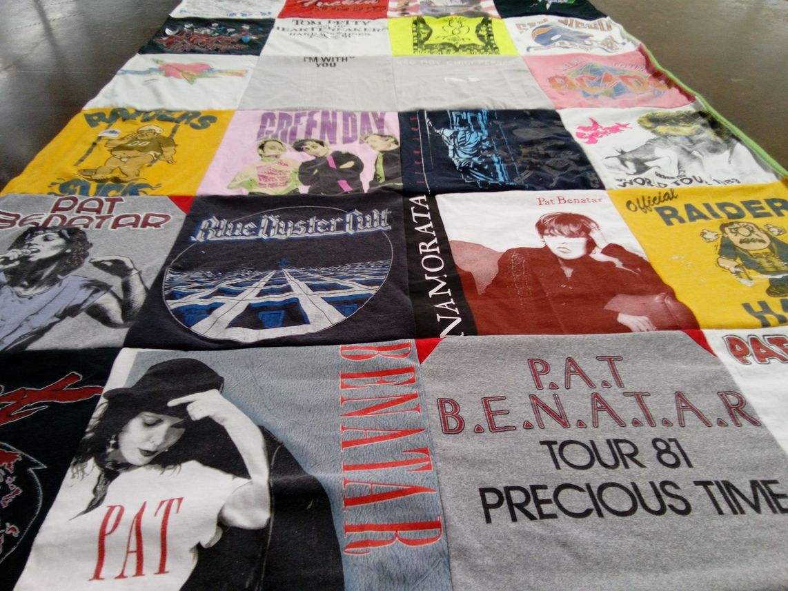 T-shirt quilt with music, rock themes by Patricia from AZ