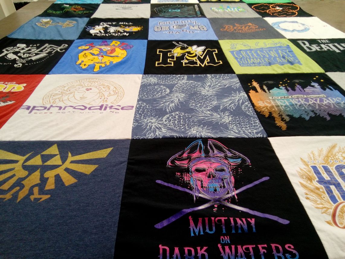 T-shirt quilt with music, theater themes by Patricia from SC