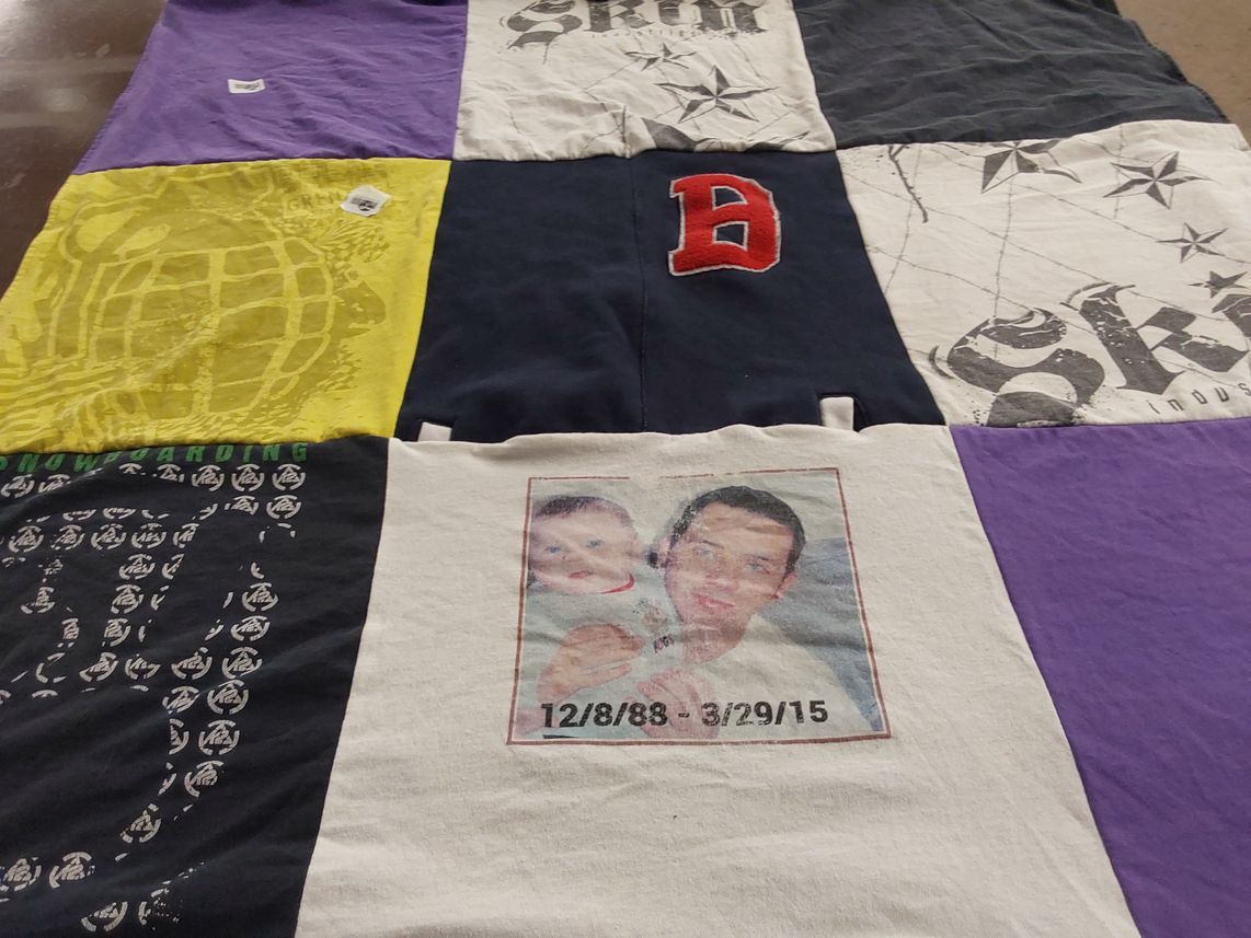 T-shirt quilt with snowboarding themes by Jennifer from NV