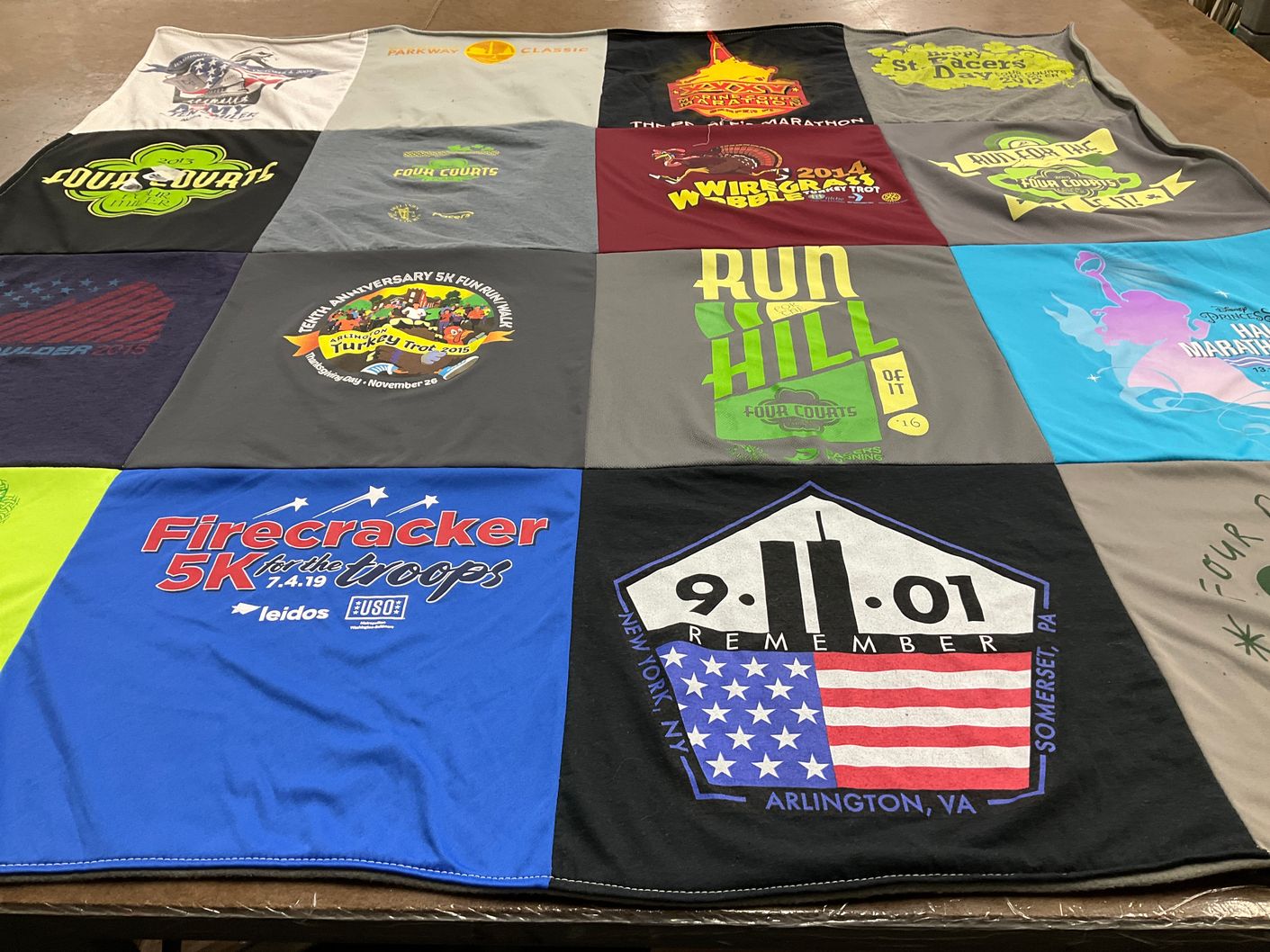 T-shirt quilt with running, charity events themes by Natalie from VA