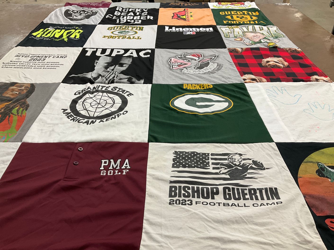 T-shirt quilt from bishop guertin high school by Leslie from NH
