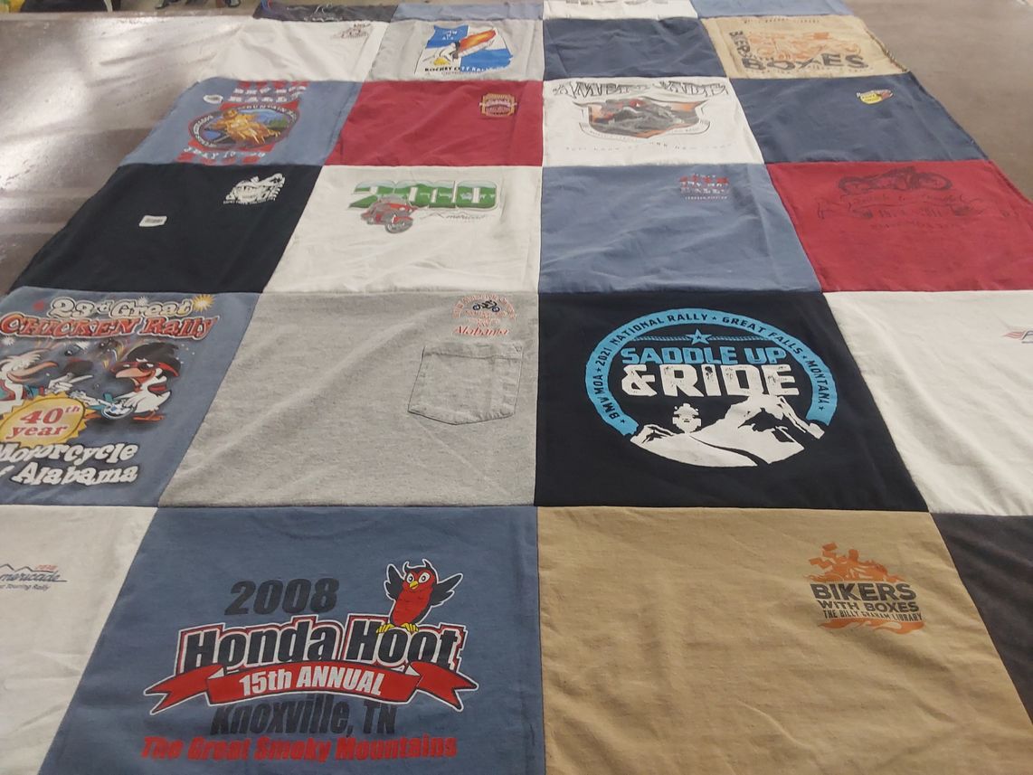 T-shirt quilt with motorcycles, rallies themes by Thomas from NC