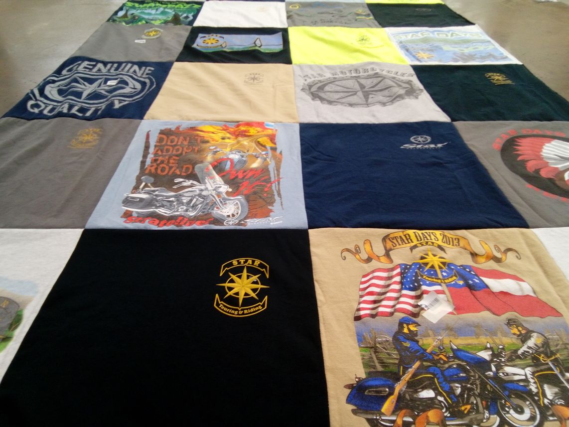 T-shirt quilt with motorcycles, biking themes by Thomas from NC