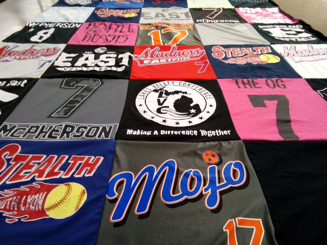 T-shirt quilt featuring east volleyball club, stealth softball by Jennifer from MI