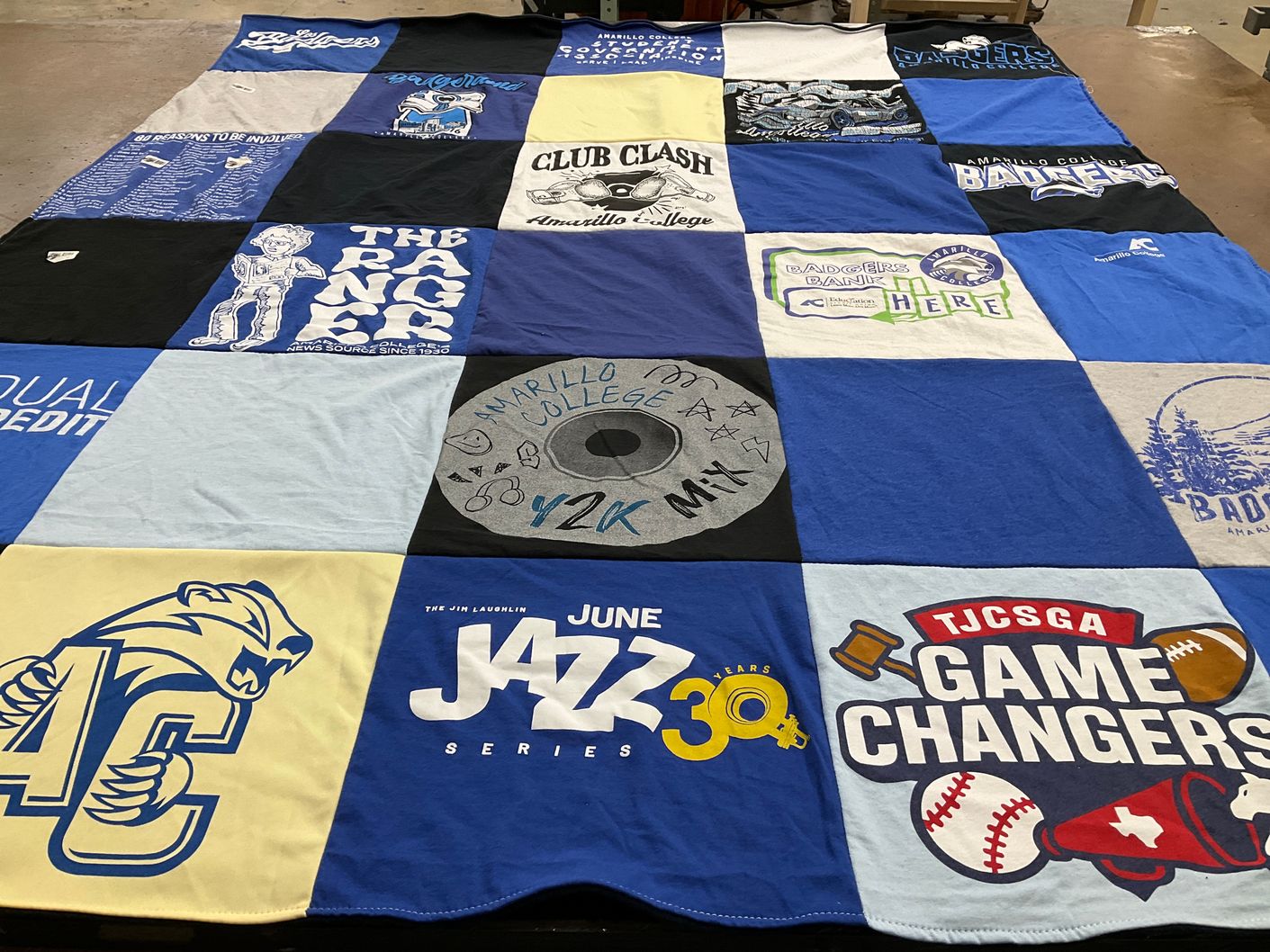 T-shirt quilt featuring amarillo college badgers by Chris from TX