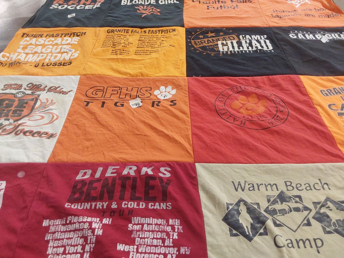 T-shirt quilt featuring granite falls high school tigers by Dee Dee from WA