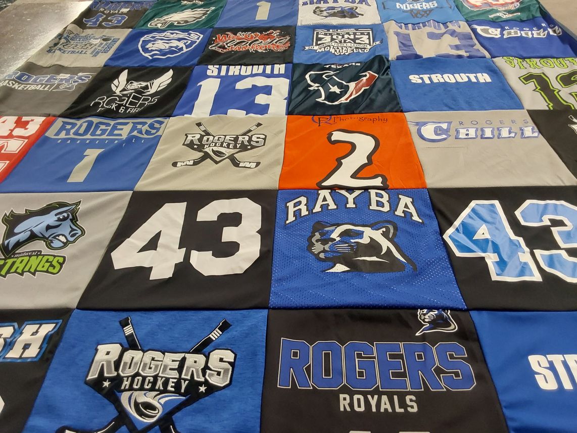 T-shirt quilt featuring rogers royals, rogers mustangs by Deandra from MN