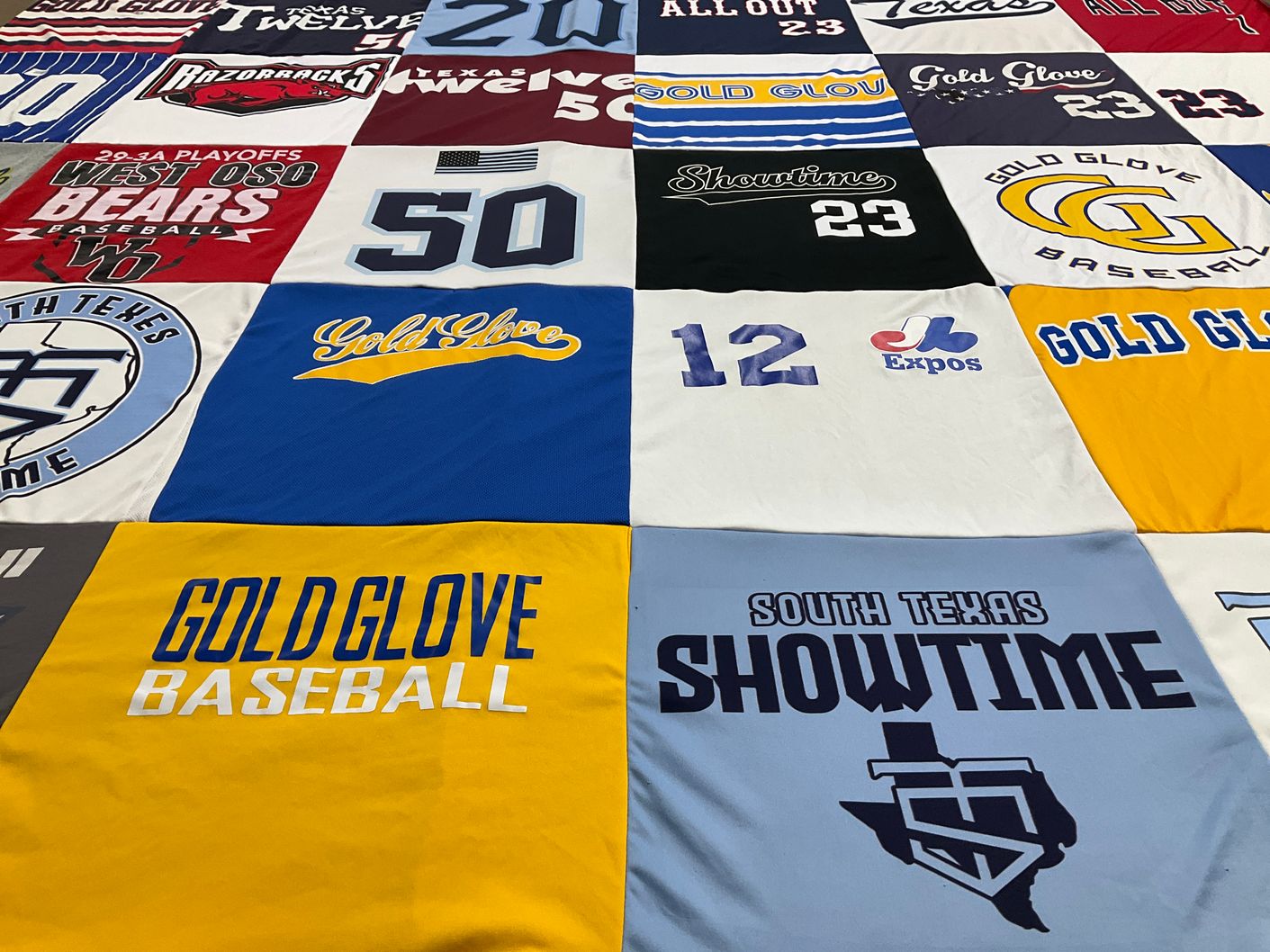 T-shirt quilt with baseball, sports themes by Stacy from TX