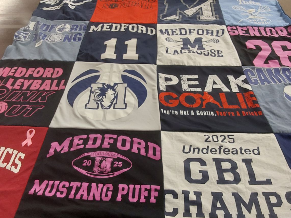 T-shirt quilt featuring medford mustangs by Tracey from MA