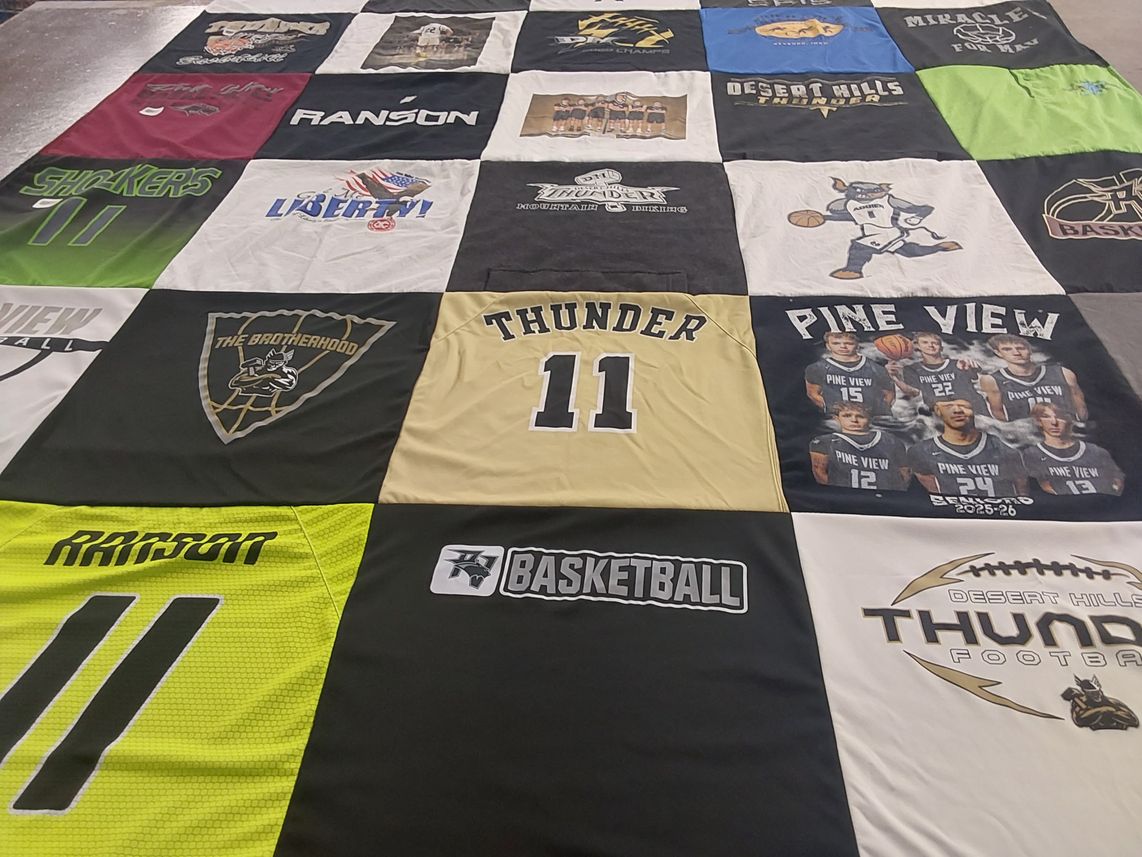 T-shirt quilt featuring desert hills thunder, pine view basketball by Jennifer from UT