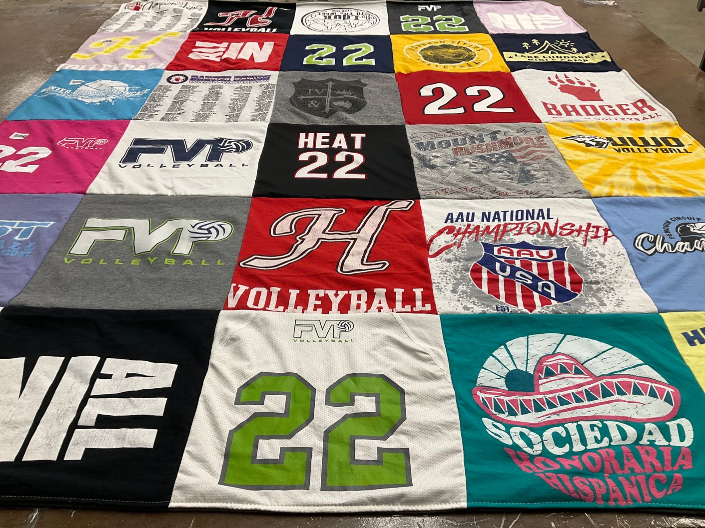 T-shirt quilt featuring badger volleyball by Heather from WI