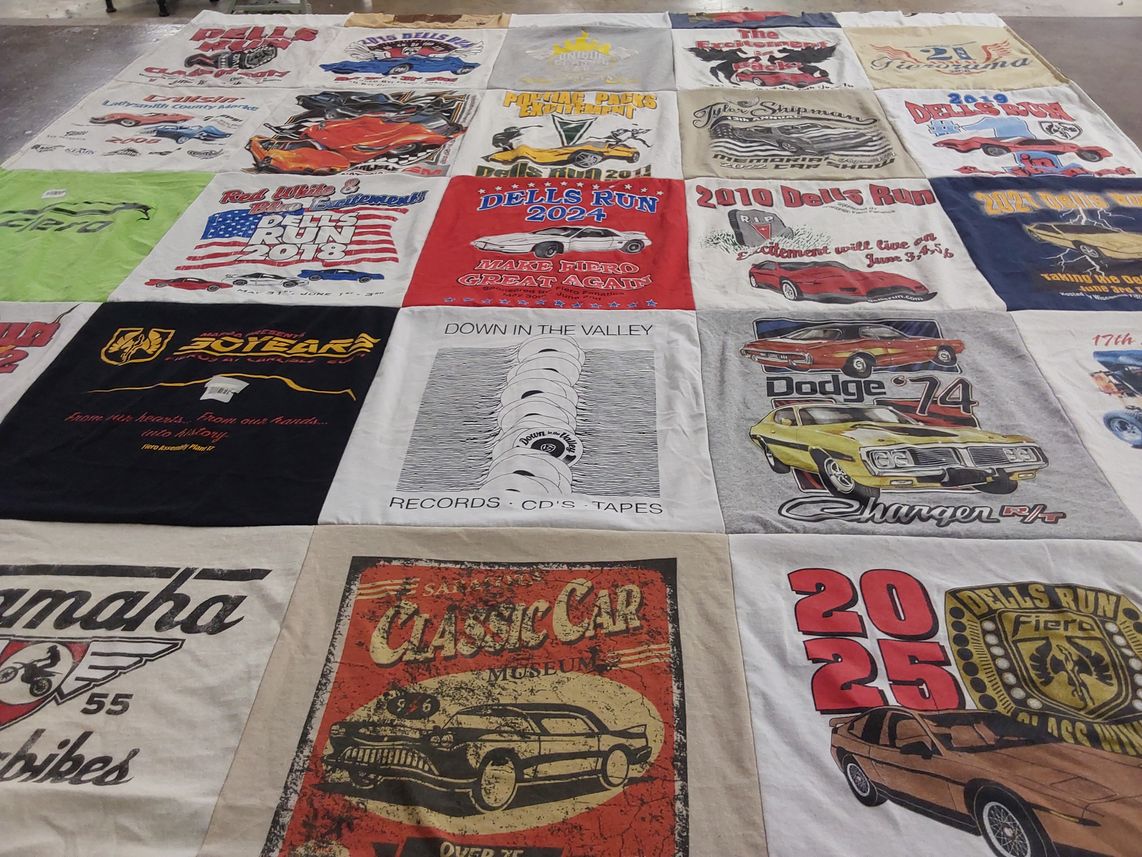 T-shirt quilt with classic cars, automobiles themes by Shannon from MN