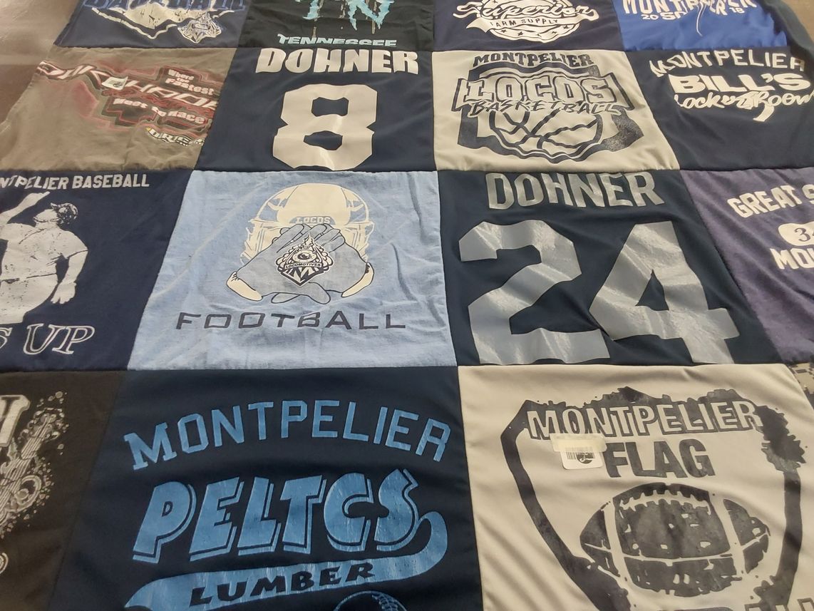 T-shirt quilt featuring montpelier locos basketball, montpelier pelts by Torrey from OH