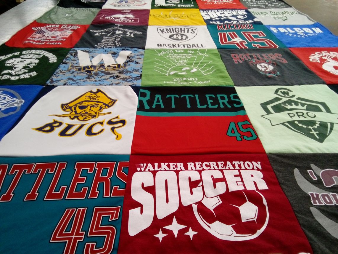 T-shirt quilt featuring rattlers, bucs by Angela from MI